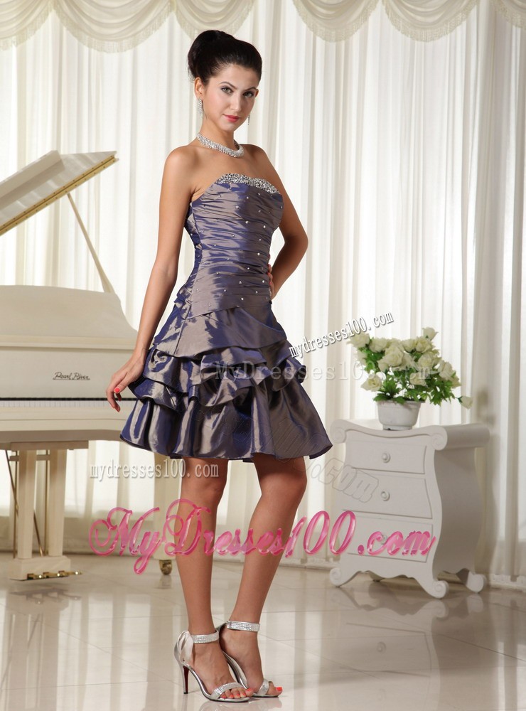 Strapless Modest Short Prom Evening Dress with Bust Beading
