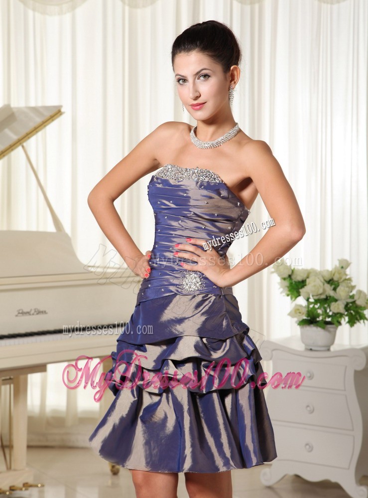 Strapless Modest Short Prom Evening Dress with Bust Beading