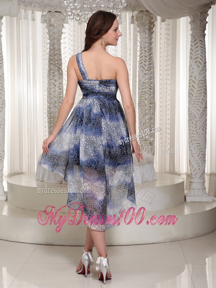 High-low One Shoulder Printing Dress For Prom With Multi-color