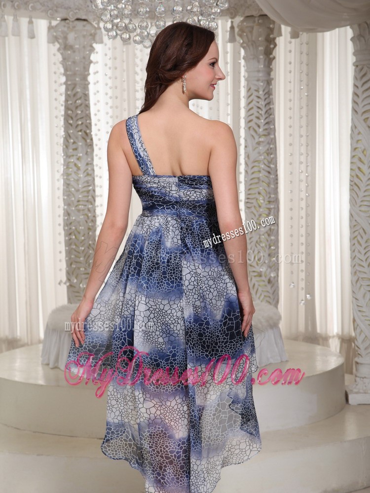 High-low One Shoulder Printing Dress For Prom With Multi-color