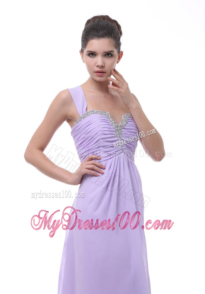 Lavender Straps Prom Dress With Beaded and Ruching Decorate
