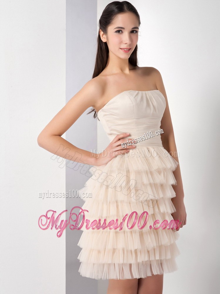 Beauty Champagne Ruffled Layers Strapless Cocktail Dress Mini-length