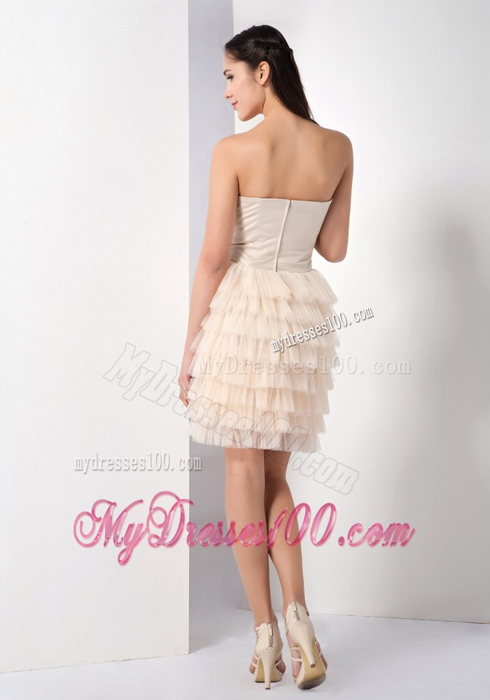 Beauty Champagne Ruffled Layers Strapless Cocktail Dress Mini-length