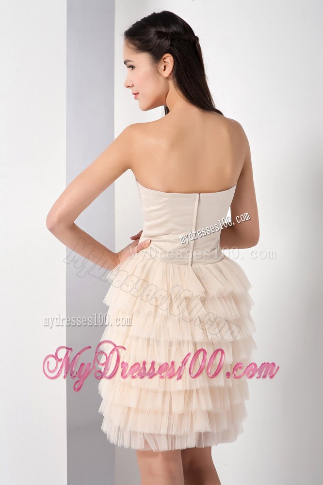 Beauty Champagne Ruffled Layers Strapless Cocktail Dress Mini-length