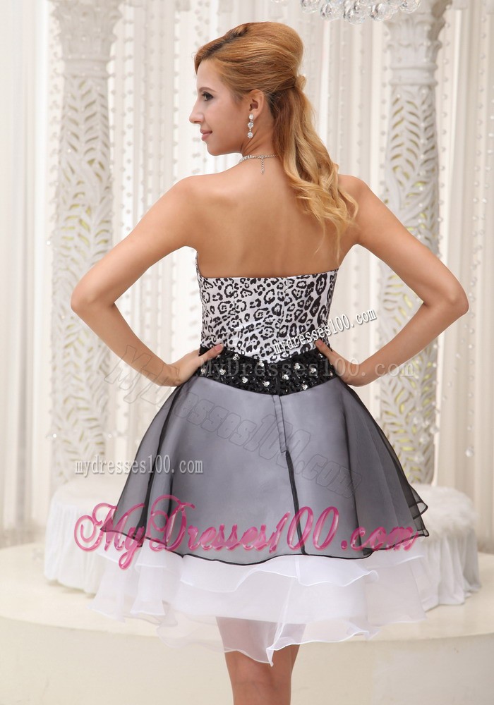 Beaded Decorate Waist Leopard Short Strapless Evening Prom Dress