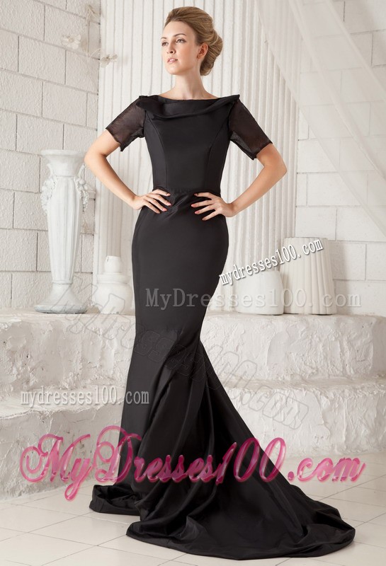 Black Mermaid Bateau Evening Dresses with Short Sleeves 2013