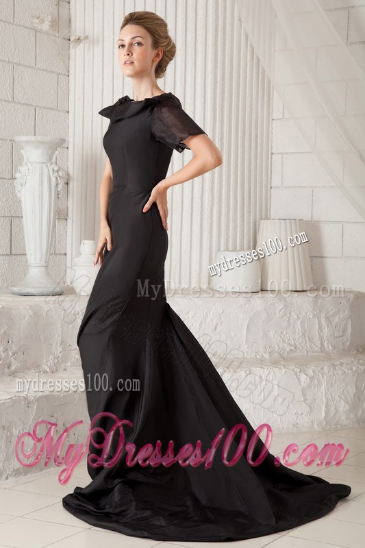 Black Mermaid Bateau Evening Dresses with Short Sleeves 2013