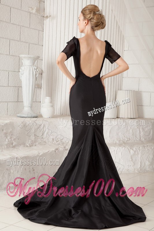 Black Mermaid Bateau Evening Dresses with Short Sleeves 2013