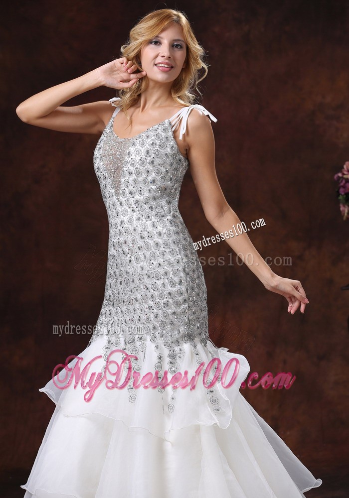 Unique Mermaid Straps Lace Evening Dress with Ruffled Layers