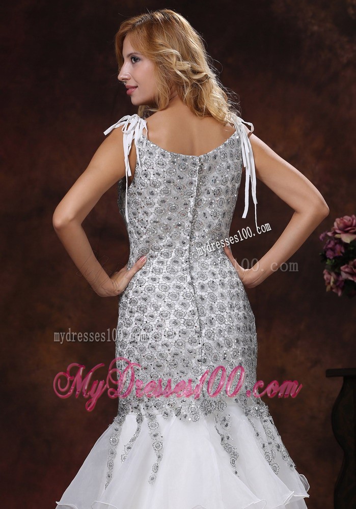 Unique Mermaid Straps Lace Evening Dress with Ruffled Layers