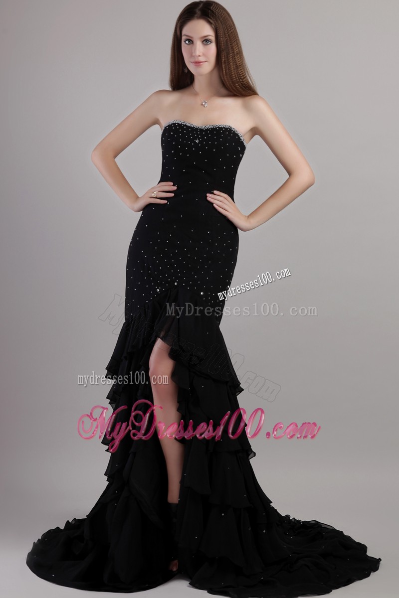 Black Trumpet Sweetheart Court Train Beading Evening Dresses