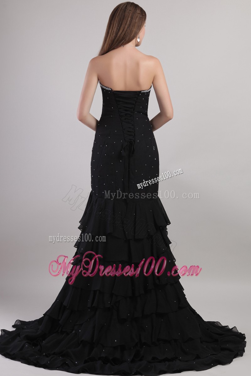 Black Trumpet Sweetheart Court Train Beading Evening Dresses