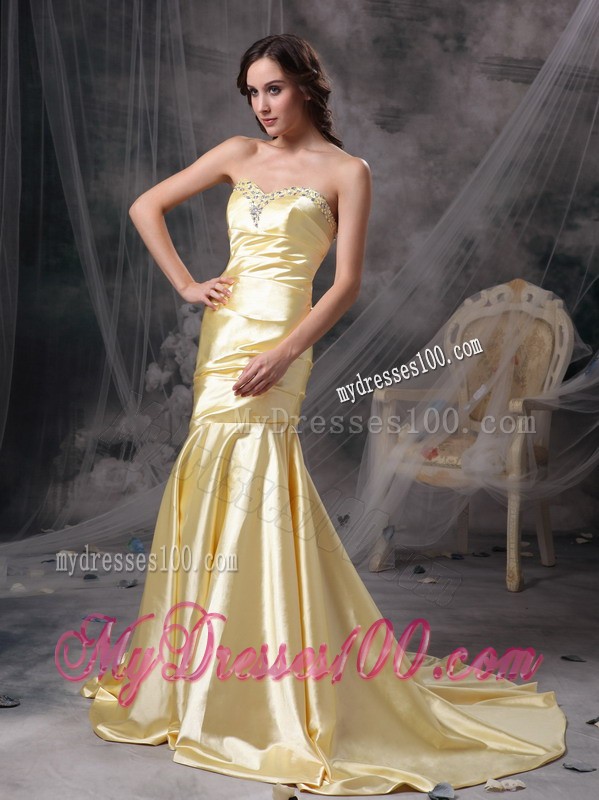 Perfect Light Yellow Mermaid Beading Sweetheart Evening Dress