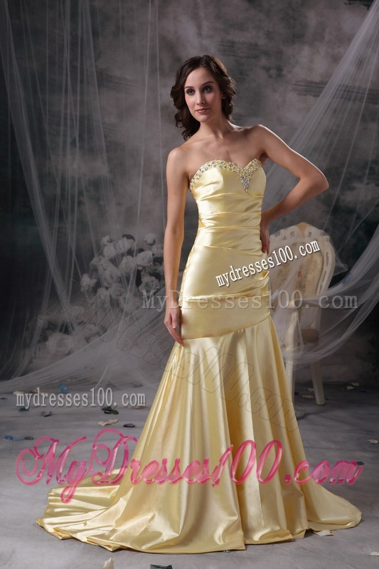 Perfect Light Yellow Mermaid Beading Sweetheart Evening Dress