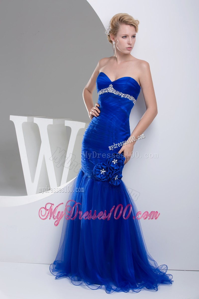 Mermaid Sweetheart Hand Flowers Long Ruching Evening Dresses