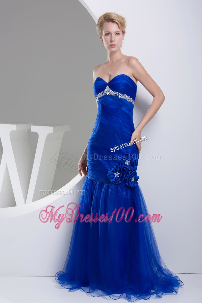 Mermaid Sweetheart Hand Flowers Long Ruching Evening Dresses