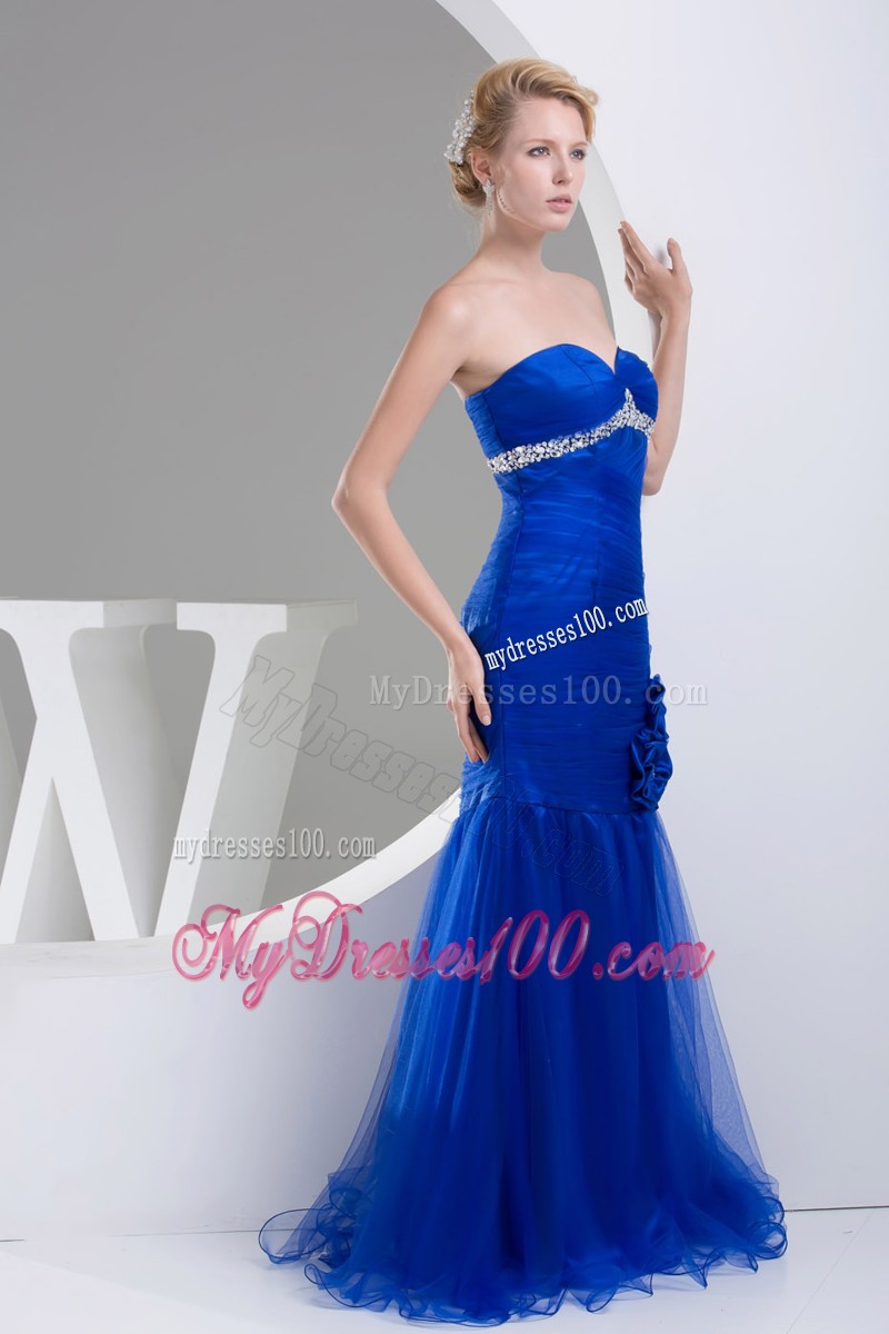 Mermaid Sweetheart Hand Flowers Long Ruching Evening Dresses