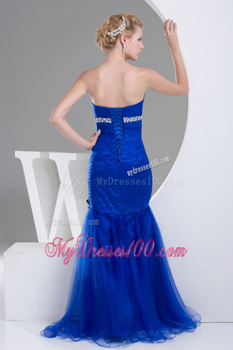 Mermaid Sweetheart Hand Flowers Long Ruching Evening Dresses