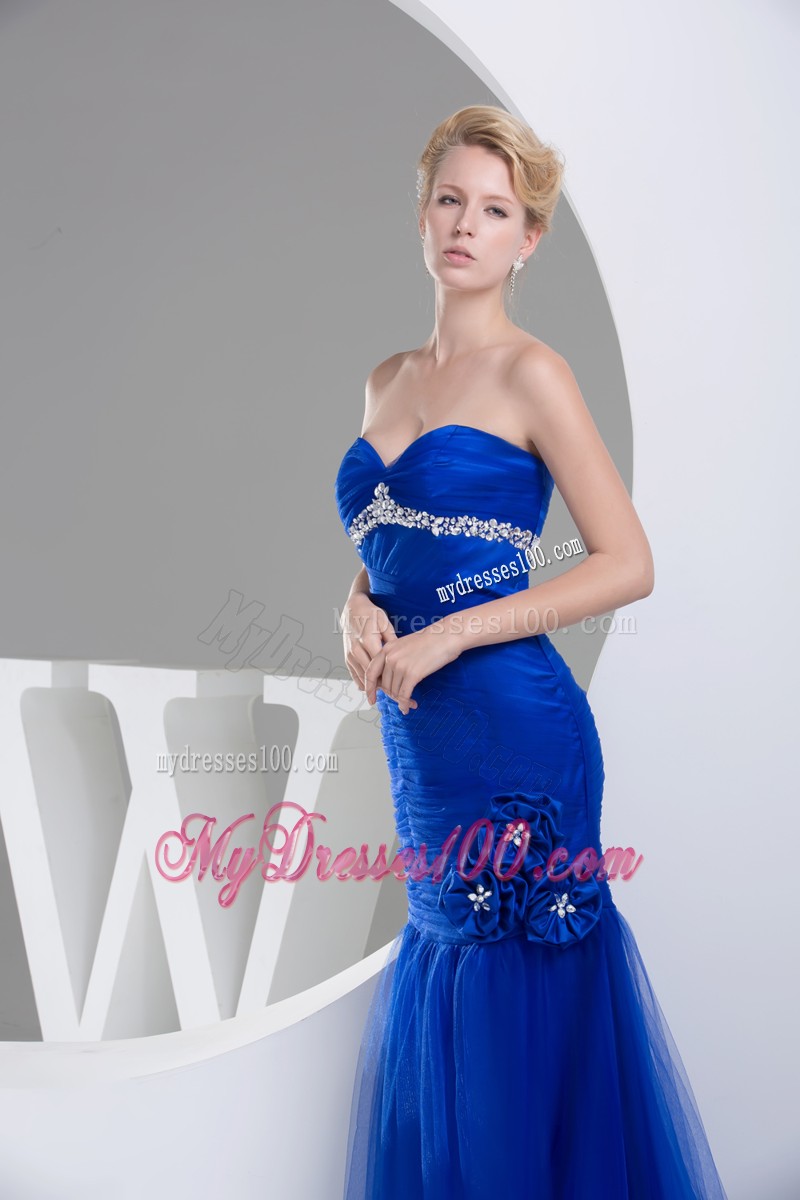 Mermaid Sweetheart Hand Flowers Long Ruching Evening Dresses