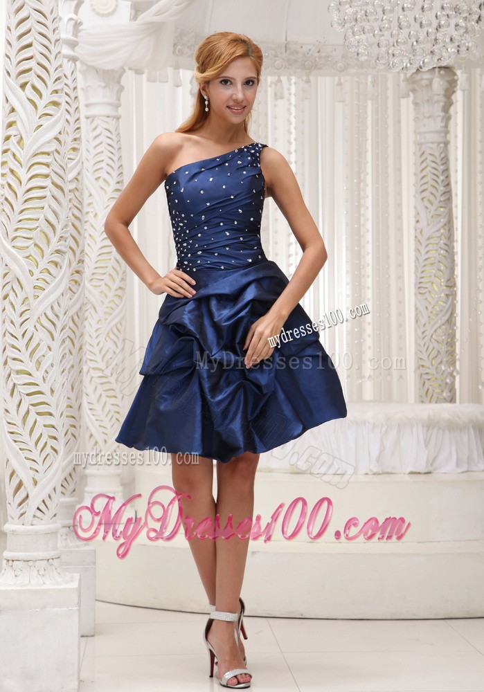 Modest Navy Blue Homecoming / Cocktail Dress For 2013 One Shoulder Knee-length Gown