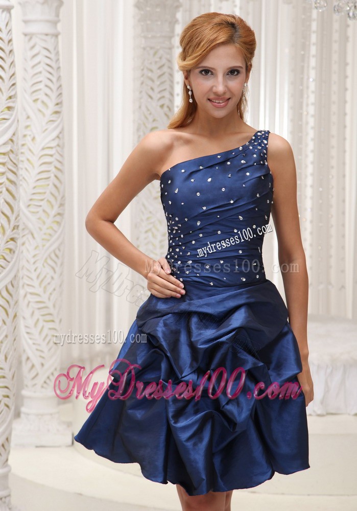 Modest Navy Blue Homecoming / Cocktail Dress For 2013 One Shoulder Knee-length Gown