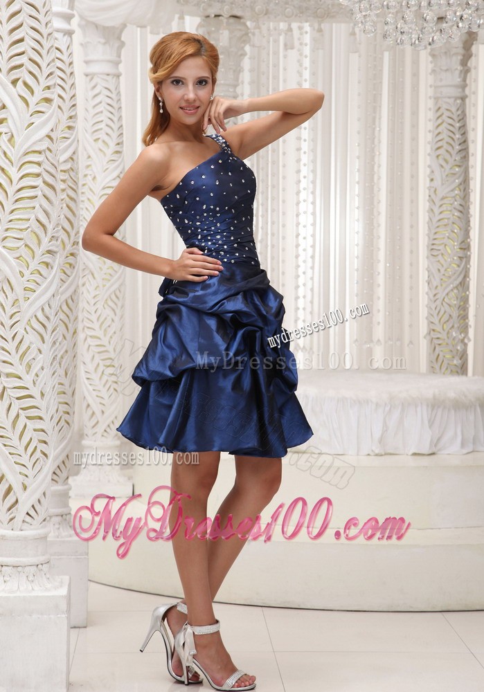 Modest Navy Blue Homecoming / Cocktail Dress For 2013 One Shoulder Knee-length Gown