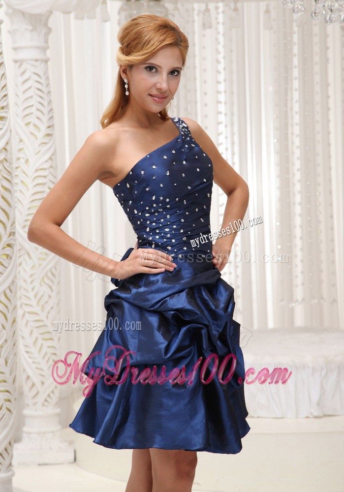 Modest Navy Blue Homecoming / Cocktail Dress For 2013 One Shoulder Knee-length Gown