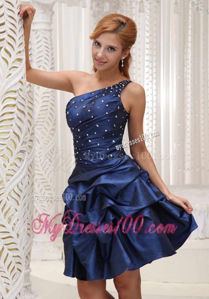 Modest Navy Blue Homecoming / Cocktail Dress For 2013 One Shoulder Knee-length Gown