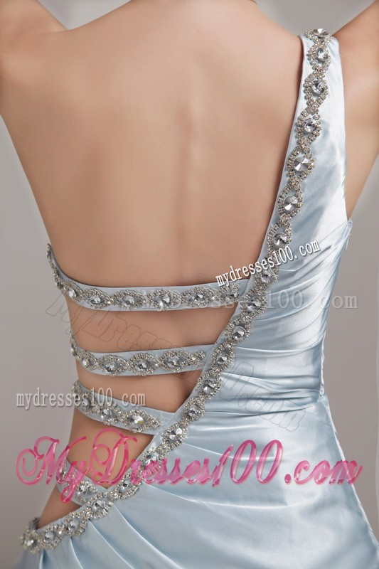Light Blue Column/Sheath One Shoulder Floor-length Taffeta Beading Prom Dress