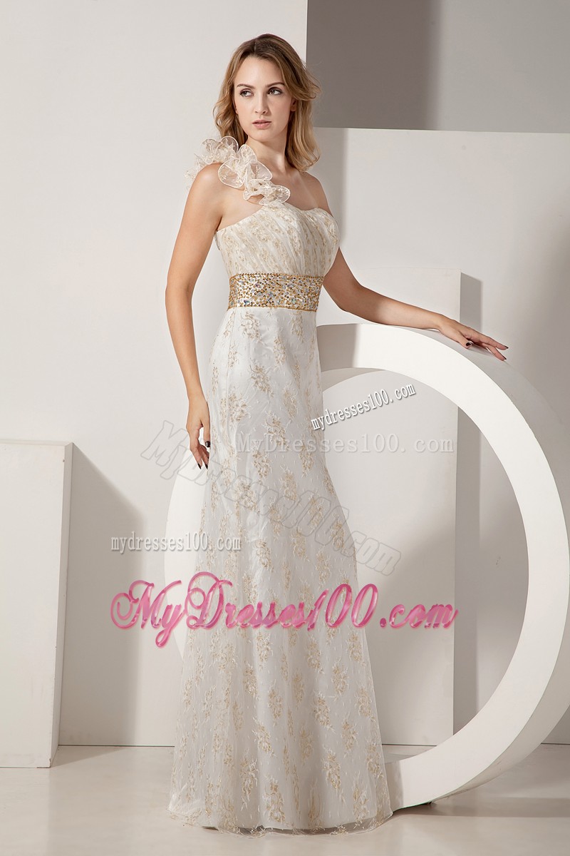 White Column One Shoulder Beading Lace Evening Dresses 2013