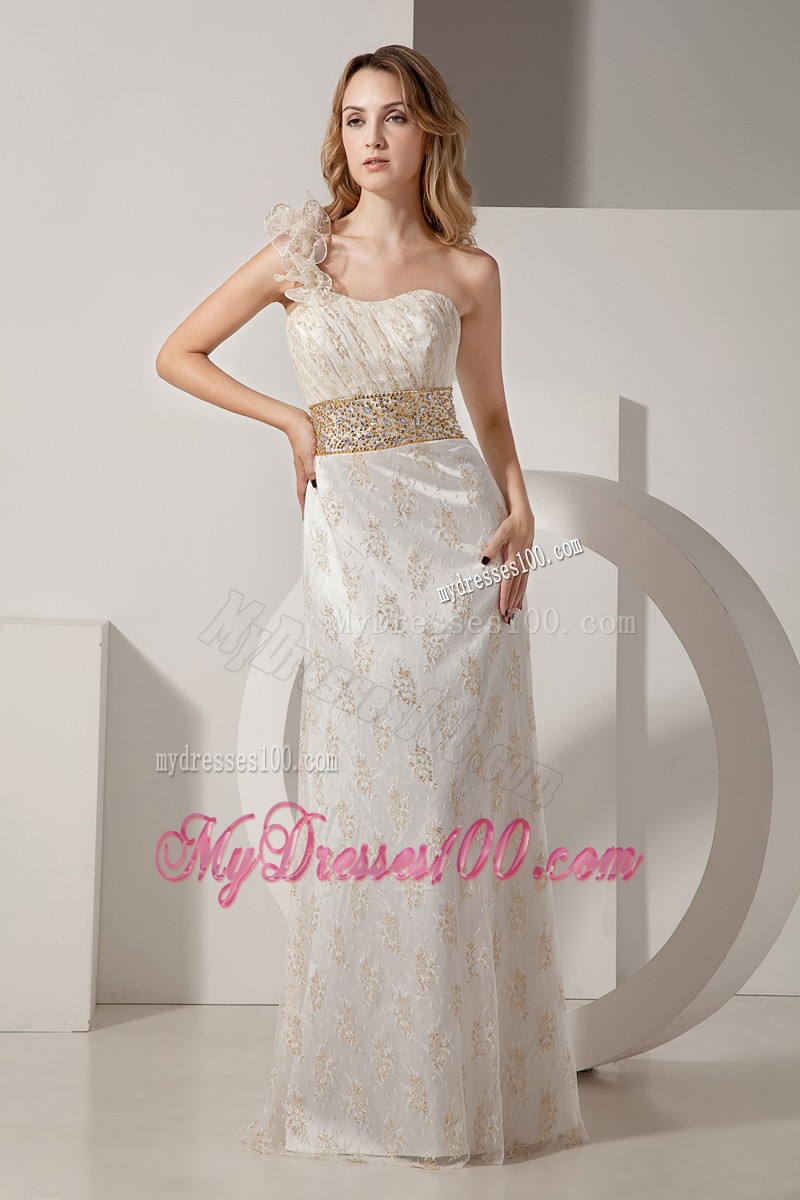 White Column One Shoulder Beading Lace Evening Dresses 2013