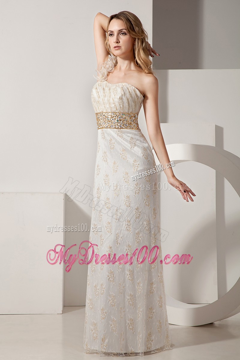 White Column One Shoulder Beading Lace Evening Dresses 2013