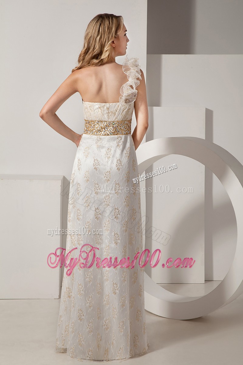 White Column One Shoulder Beading Lace Evening Dresses 2013