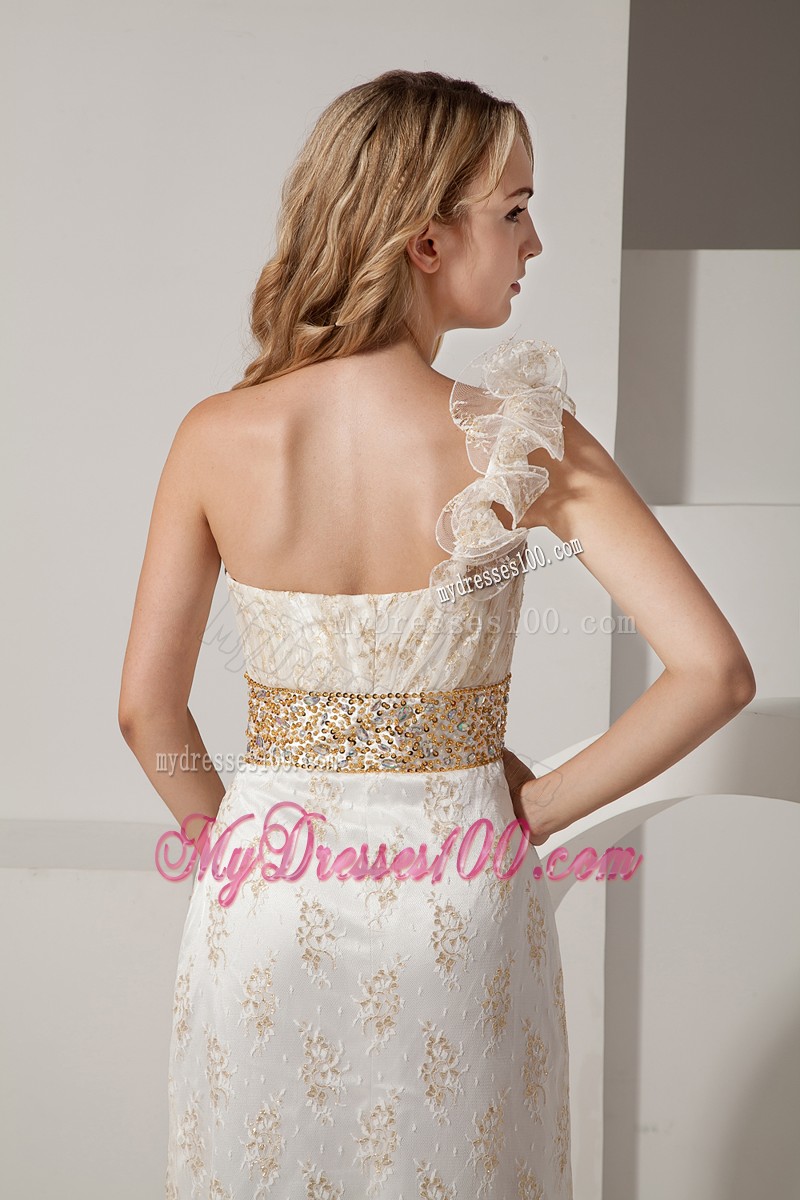 White Column One Shoulder Beading Lace Evening Dresses 2013