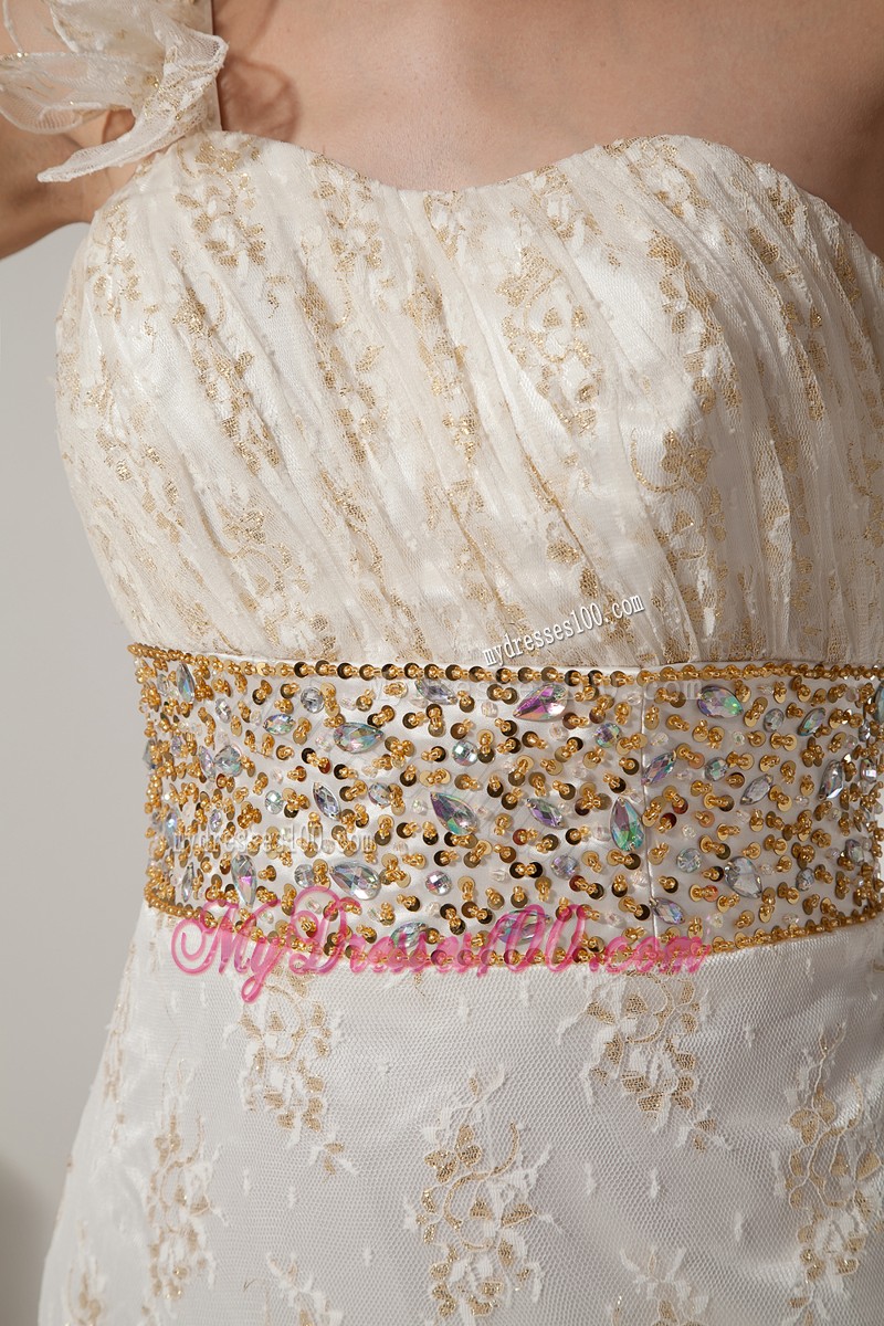 White Column One Shoulder Beading Lace Evening Dresses 2013