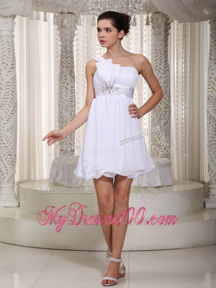 White Empire One Shoulder Mini-length Beading Evening Dress