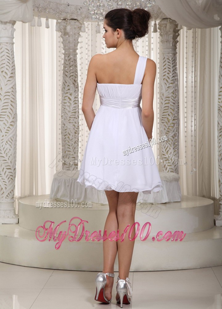 White Empire One Shoulder Mini-length Beading Evening Dress