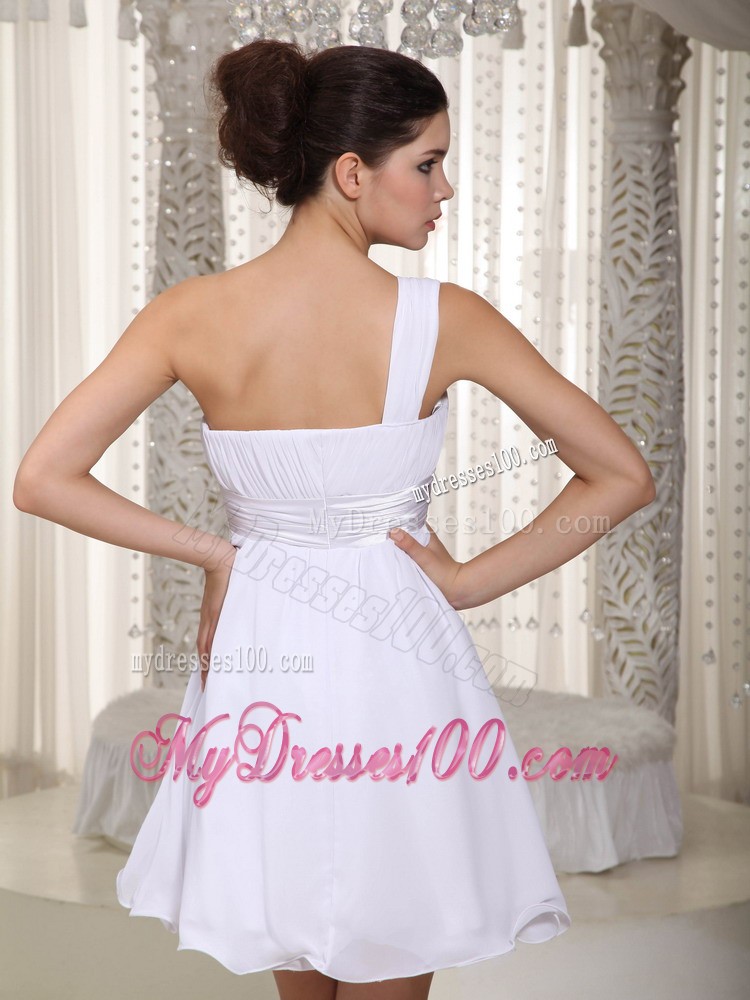 White Empire One Shoulder Mini-length Beading Evening Dress