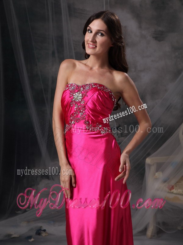 Hot Pink Sweetheart Beading and Ruche Brush Train Evening Dress