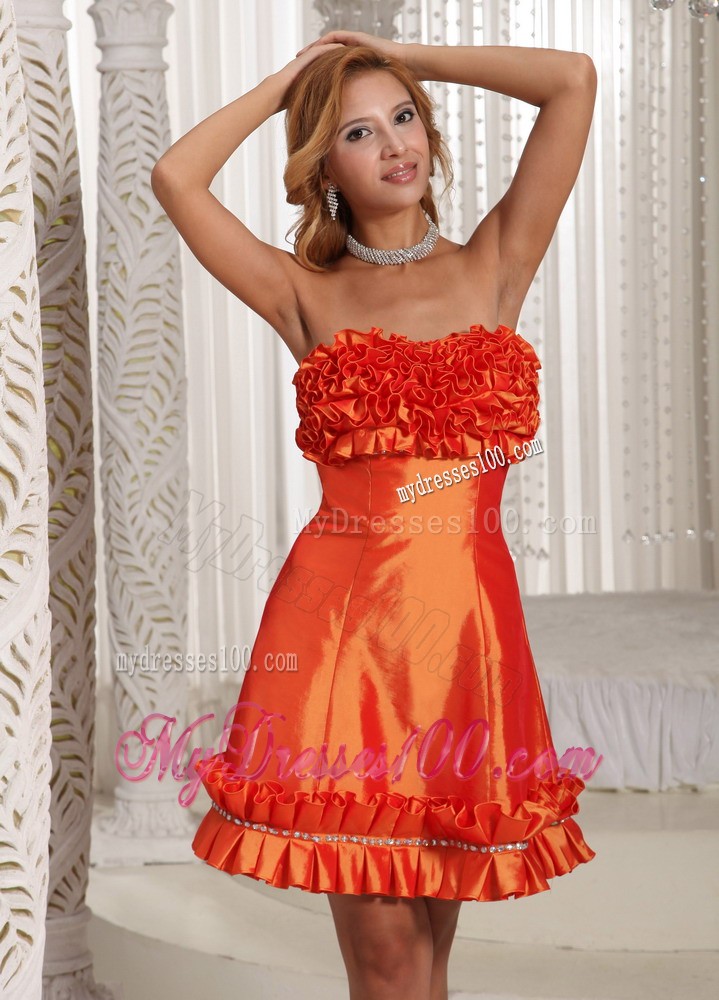Orange Red Hand Made Flowers Mini-length Prom Evening Dress