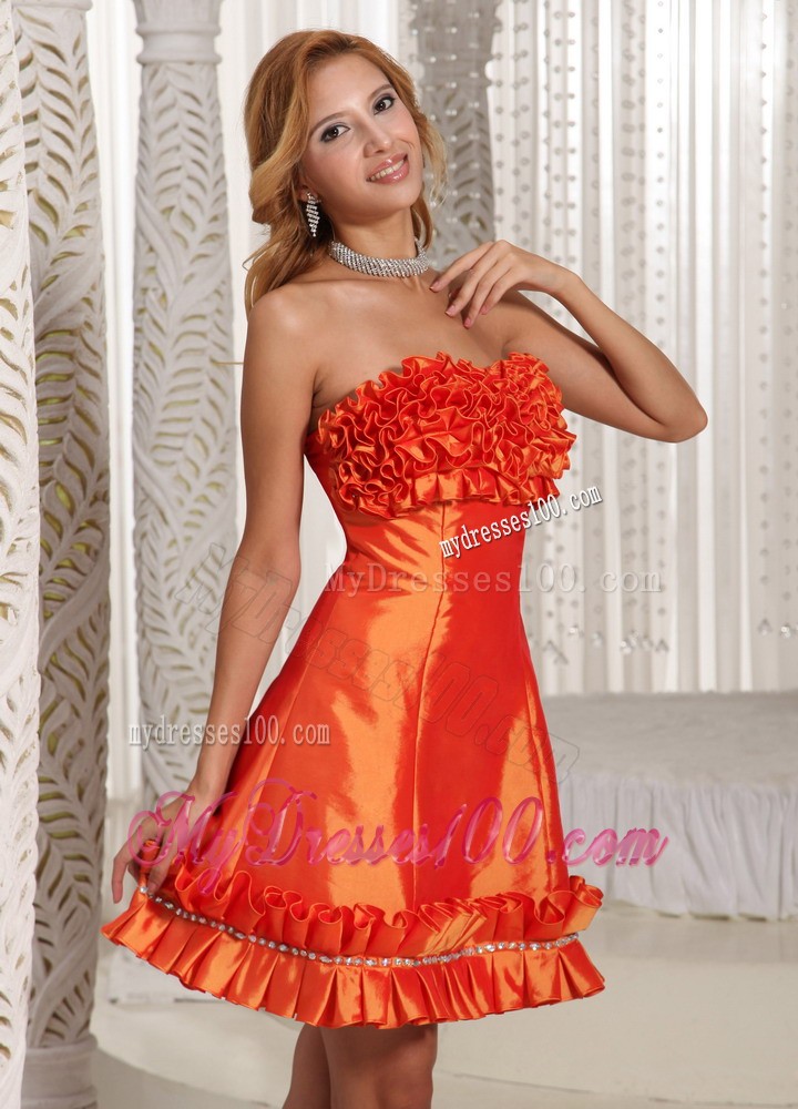 Orange Red Hand Made Flowers Mini-length Prom Evening Dress