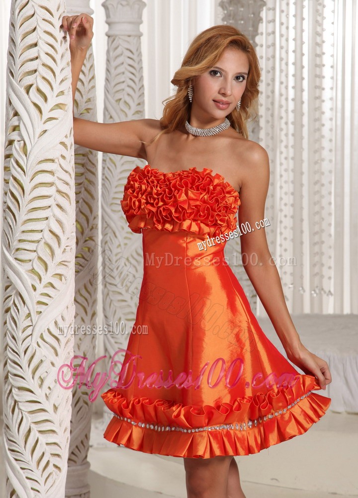 Orange Red Hand Made Flowers Mini-length Prom Evening Dress