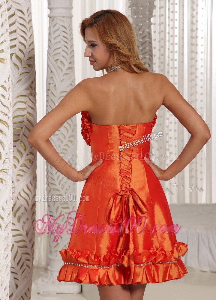 Orange Red Hand Made Flowers Mini-length Prom Evening Dress