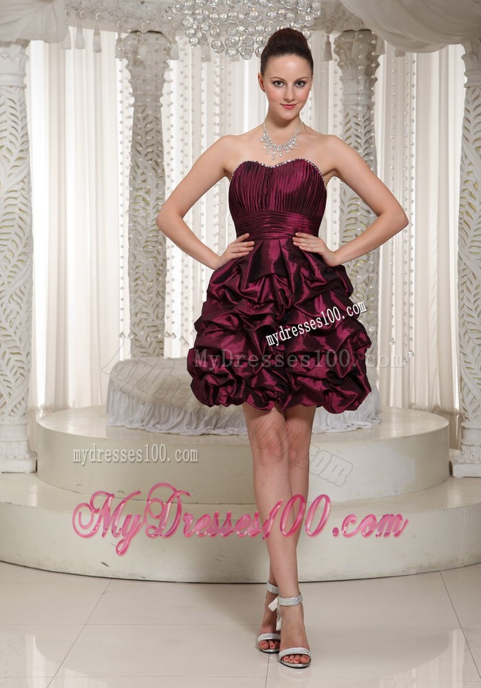 Short Lace-up Burgundy 2013 Prom Dress with Strapless Pick-ups