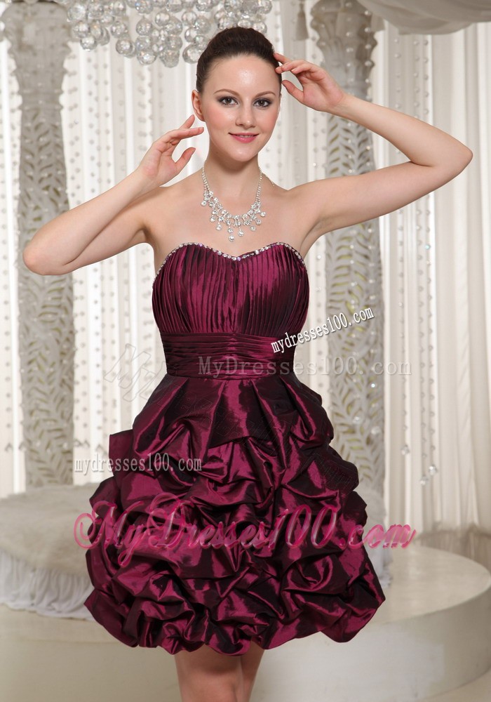 Short Lace-up Burgundy 2013 Prom Dress with Strapless Pick-ups