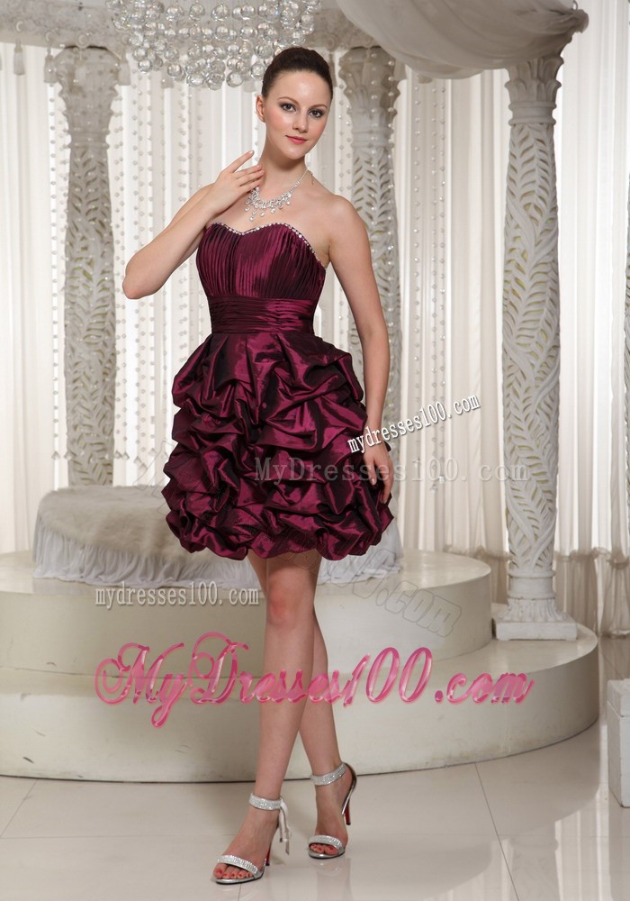 Short Lace-up Burgundy 2013 Prom Dress with Strapless Pick-ups