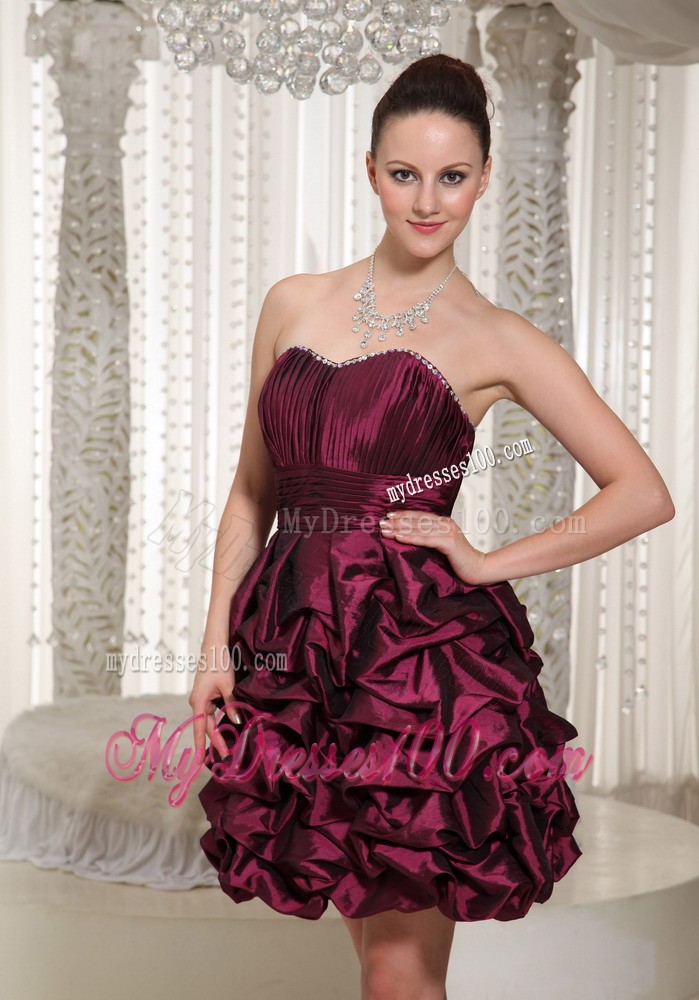 Short Lace-up Burgundy 2013 Prom Dress with Strapless Pick-ups