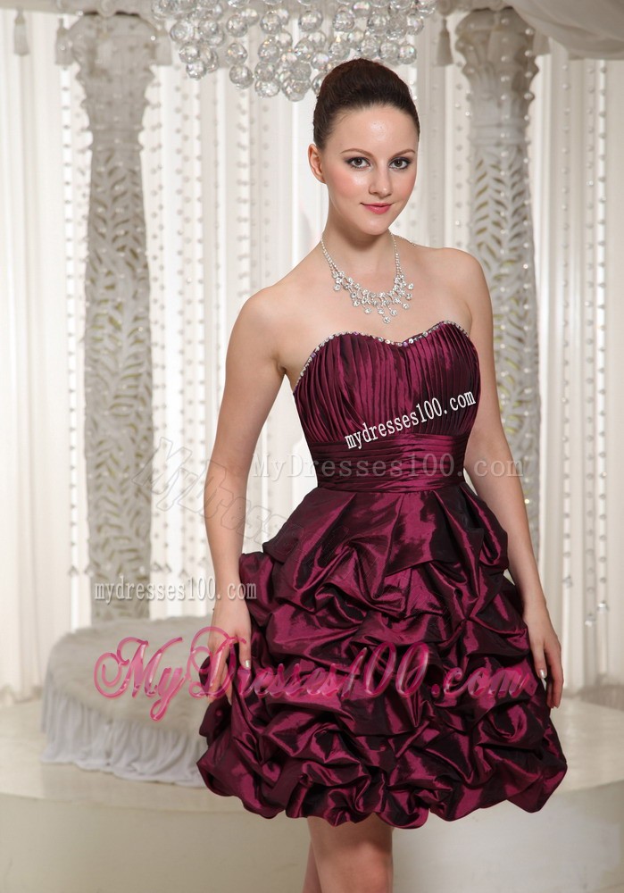 Short Lace-up Burgundy 2013 Prom Dress with Strapless Pick-ups