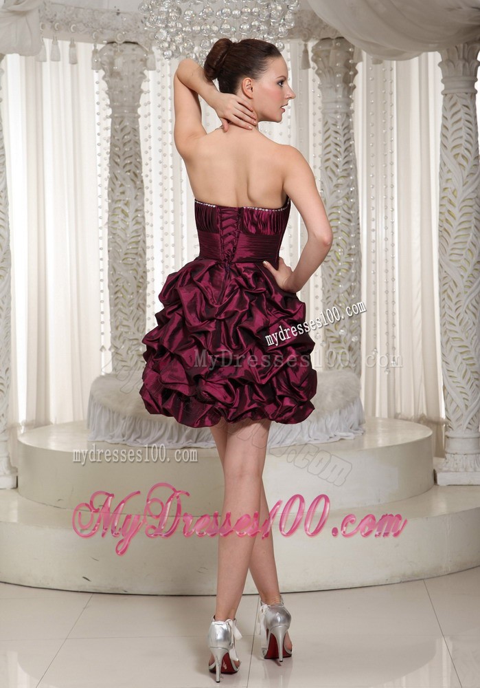 Short Lace-up Burgundy 2013 Prom Dress with Strapless Pick-ups