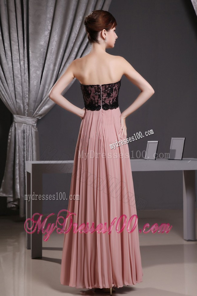Pink Sweetheart Long Prom Dress with Pleat Decorate and Lace
